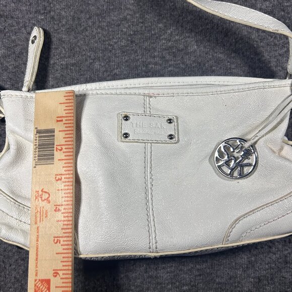 The Sak White Leather Satchel Tote Bag Shoulder Purse Silver Rings Slouchy Boho - Picture 7 of 12